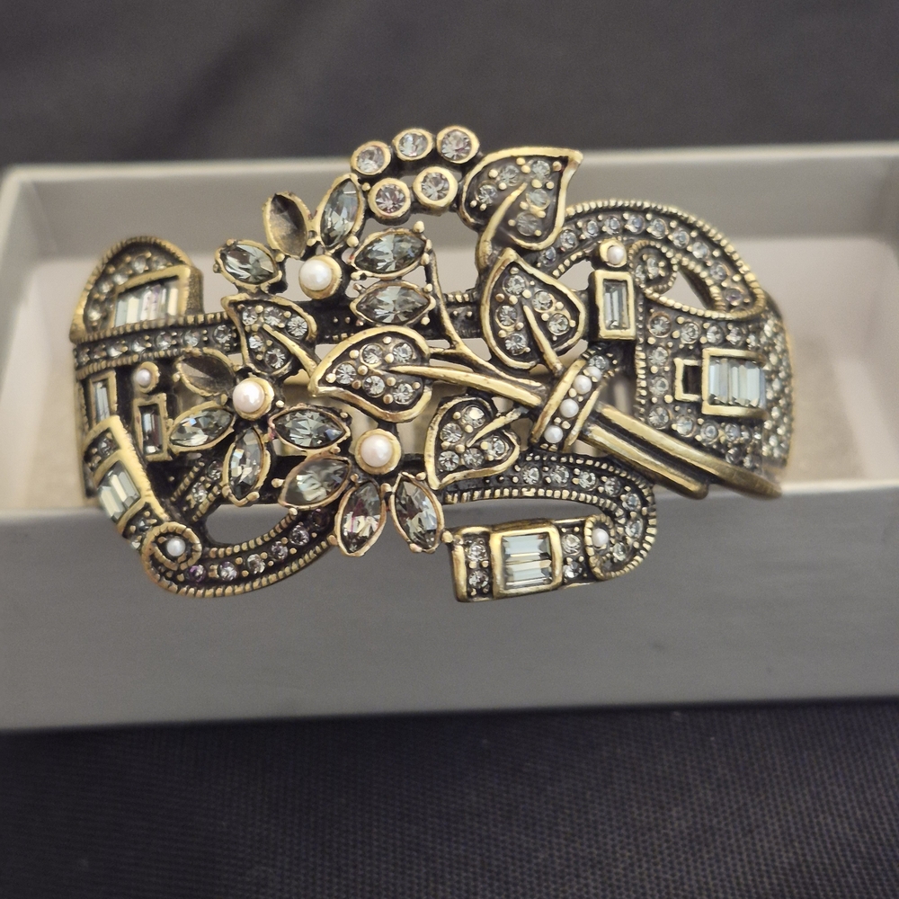Heidi Daus Clear Swarvoski Crystals With Pearls Floral Bracelet